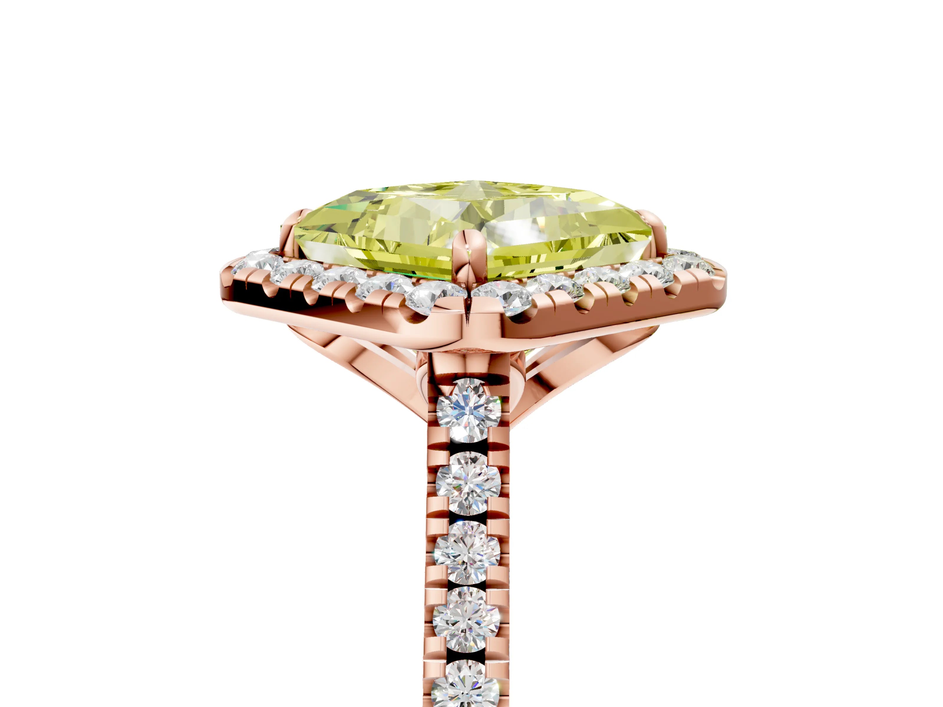 Rose gold Fancy Yellow Princess Cut Diamond Cushion Halo Ring with Pavé Band_5