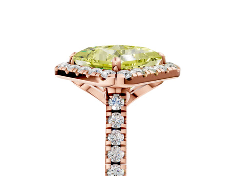Rose gold Fancy Yellow Princess Cut Diamond Cushion Halo Ring with Pavé Band_5