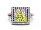 Rose gold Fancy Yellow Princess Cut Diamond Double Halo Ring with Pavé Band and Prong Setting_17