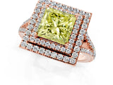 Rose gold Fancy Yellow Princess Cut Diamond Double Halo Ring with Pavé Band and Prong Setting_18