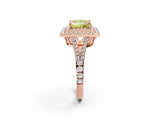 Rose gold Fancy Yellow Princess Cut Diamond Double Halo Ring with Pavé Band and Prong Setting_19