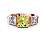 Rose gold Fancy Yellow Princess Cut Diamond Engagement Ring with Baguette Side Stones and Channel Set Band_17
