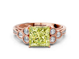 Rose gold Fancy Yellow Princess  Cut Diamond Engagement Ring with Bezel Set Round Side Stones and Prong Setting_27