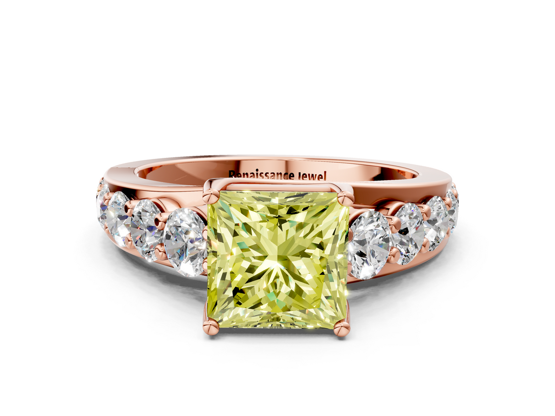 Rose gold Fancy Yellow Princess  Cut Diamond Engagement Ring with Pavé Band and Four-Prong Setting_3