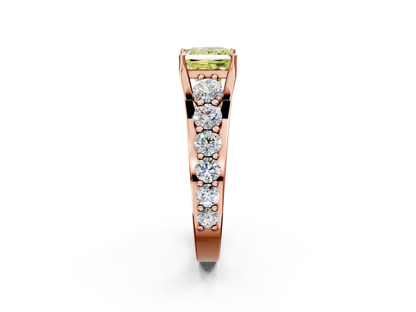 Rose gold Fancy Yellow Princess Cut Diamond Engagement Ring with Pavé Band and Four-Prong Setting