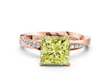 Rose gold Fancy Yellow Princess Cut Diamond Engagement Ring with Side Stone Accents and Four-Prong Setting_12
