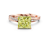 Rose gold Fancy Yellow Princess Cut Diamond Engagement Ring with Side Stone Accents and Four-Prong Setting_96