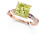 Rose gold Fancy Yellow Princess Cut Diamond Engagement Ring with Side Stone Accents and Four-Prong Setting_97