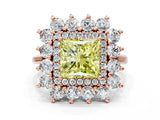 Rose gold Fancy Yellow Princess Cut Diamond Floral Double Halo Engagement Ring with Prong Setting_24