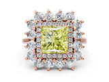 Rose gold Fancy Yellow Princess Cut Diamond Floral Double Halo Engagement Ring with Prong Setting_72