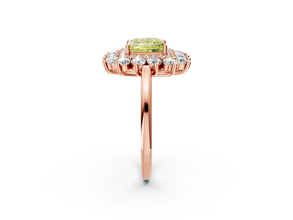 Rose Gold Princess Cut Floral Double Halo Engagement Ring Setting for Fancy Yellow Center