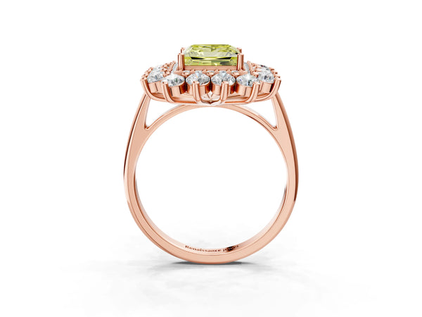 Rose Gold Princess Cut Floral Double Halo Engagement Ring Setting for Fancy Yellow Center