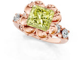 Rose gold Fancy Yellow Princess  Cut Diamond Floral Halo Engagement Ring with Shared Prong Setting 1