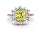 Rose gold Fancy Yellow Princess  Cut Diamond Floral Halo Pave Band with Prong Setting