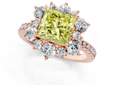 Rose gold Fancy Yellow Princess  Cut Diamond Floral Halo Pave Band with Prong Setting_1