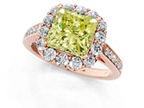 Rose gold Fancy Yellow Princess Cut Diamond Floral Halo Ring with Pavé Band and Prong Setting_4
