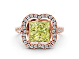 Rose gold Fancy Yellow Princess Cut Diamond Floral Halo Split Shank Prong Setting Ring
