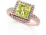 Rose gold Fancy Yellow Princess Cut Diamond Halo Engagement Ring with Pavé Band and Prong Setting_28