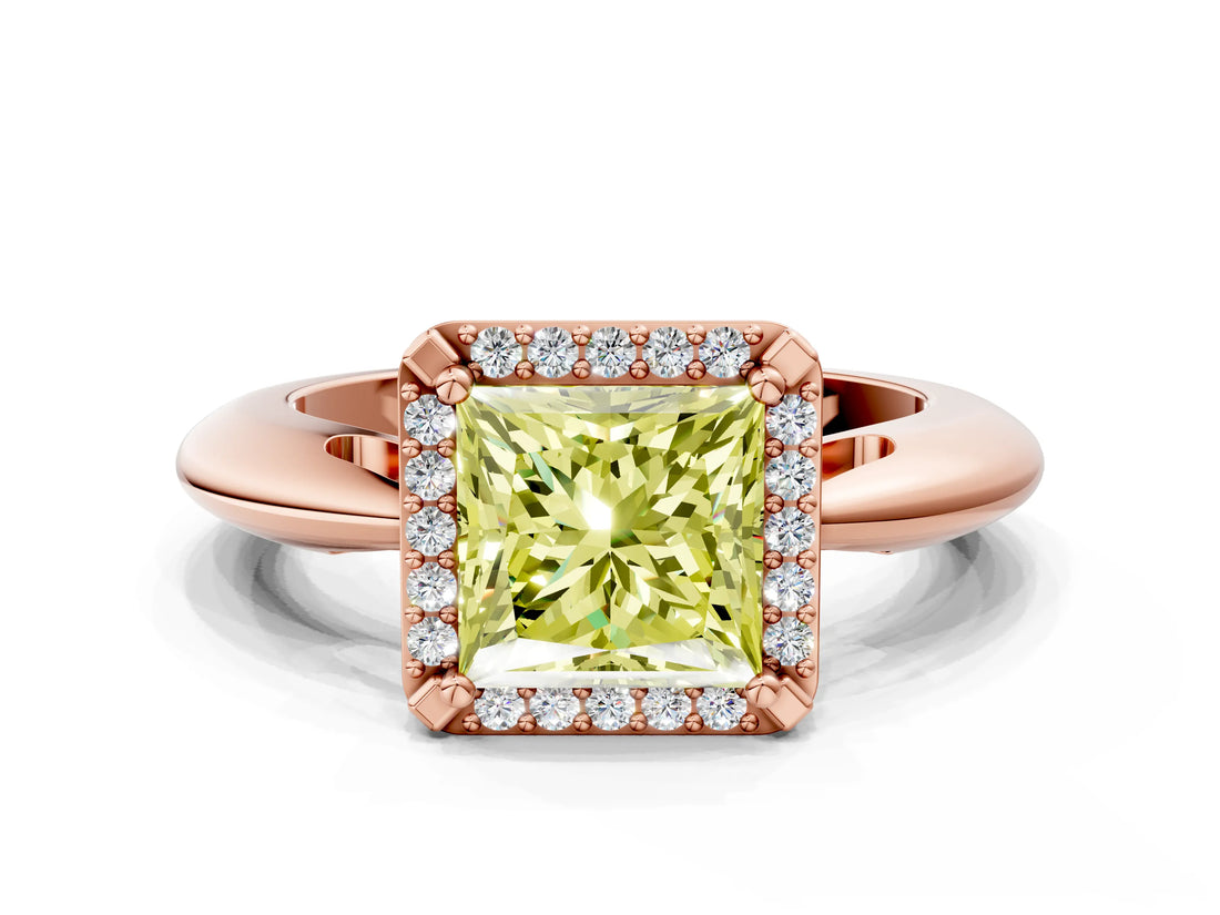 Rose gold Fancy Yellow Princess  Cut Diamond Halo Engagement Ring with Split Shank and Four-Prong Setting_29