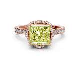 Rose gold Fancy Yellow Princess Cut Diamond Halo Pave Band with Four-Prong Setting_3