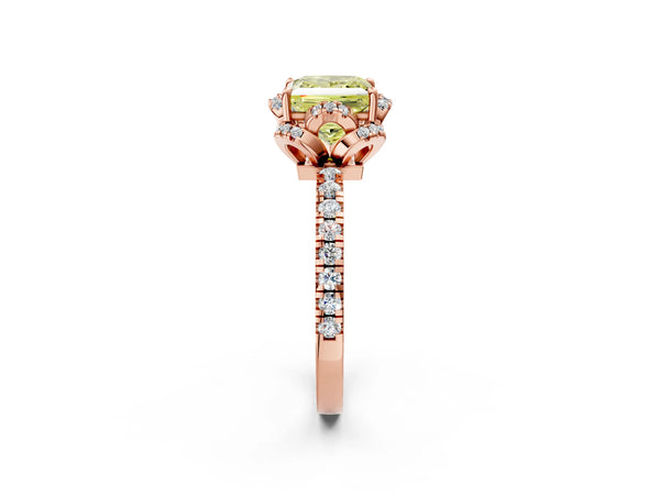 Rose gold Fancy Yellow Princess Cut Diamond Halo Pave Band with Four-Prong Setting