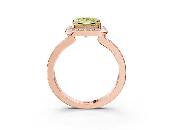 Rose Gold Princess Cut Pave Bezel-Rim Halo Engagement Ring Setting for Fancy Yellow Center