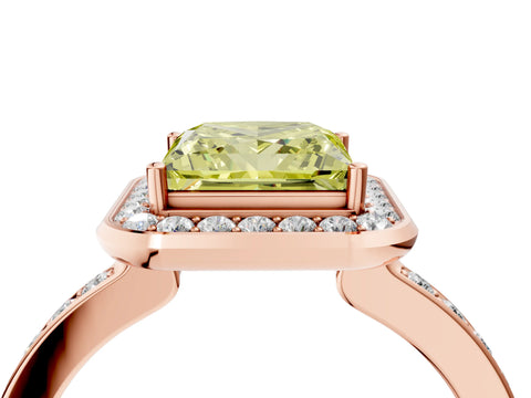 Rose gold Fancy Yellow Princess Cut Diamond Halo Ring with Bezel Frame and Pavé Band_4