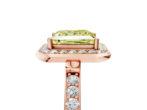 Rose gold Fancy Yellow Princess Cut Diamond Halo Ring with Bezel Frame and Pavé Band_5