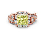 Rose gold Fancy Yellow Princess Cut Diamond Halo Ring with Milgrain Pavé Band and Four-Prong Setting_17