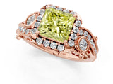 Rose gold Fancy Yellow Princess Cut Diamond Halo Ring with Milgrain Pavé Band and Four-Prong Setting_18