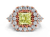 Rose gold Fancy Yellow Princess Cut Diamond Halo Ring with Pavé Band and Four-Prong Setting_17