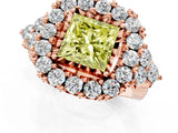 Rose gold Fancy Yellow Princess Cut Diamond Halo Ring with Pavé Band and Four-Prong Setting_18