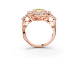 Rose gold Fancy Yellow Princess Cut Diamond Halo Ring with Pavé Band and Four-Prong Setting_20