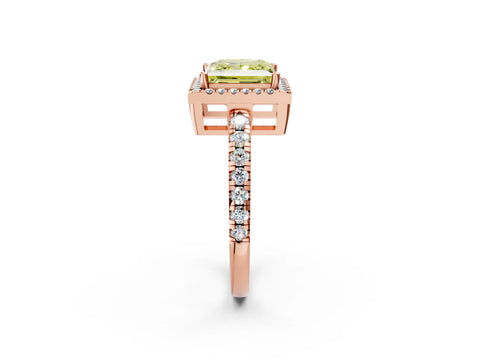 Rose gold Fancy Yellow Princess Cut Diamond Halo Ring with Pavé Band and Four-Prong Setting_2