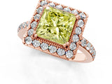 Rose gold Fancy Yellow Princess Cut Diamond Halo Ring with Pavé Band and Prong Setting_1