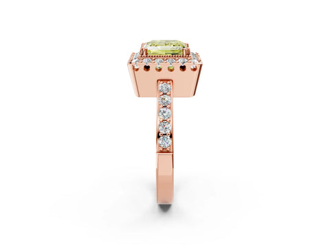 Rose gold Fancy Yellow Princess Cut Diamond Halo Ring with Pavé Band and Prong Setting_2