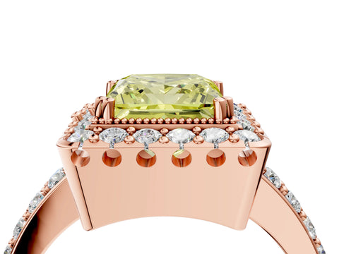 Rose gold Fancy Yellow Princess Cut Diamond Halo Ring with Pavé Band and Prong Setting_4