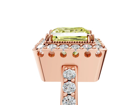 Rose gold Fancy Yellow Princess Cut Diamond Halo Ring with Pavé Band and Prong Setting_5