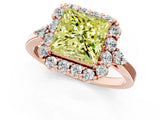 Rose gold Fancy Yellow Princess Cut Diamond Halo Ring with Pear Side Stones and Prong Setting_17
