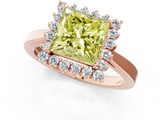 Rose gold Fancy Yellow Princess  Cut Diamond Halo Ring with Round Brilliant Halo and Solitaire Band_1