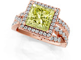 Rose gold Fancy Yellow Princess Cut Diamond Halo Ring with Round Split Shank and Prong Setting_37