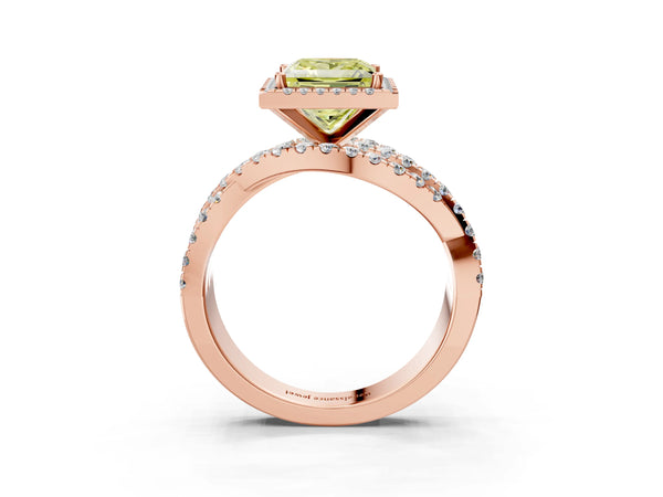 Rose Gold Princess Cut Halo Twist Engagement Ring Setting for Fancy Yellow Center