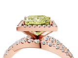 Rose gold Fancy Yellow Princess Cut Diamond Halo Ring with Round Split Shank and Prong Setting_40