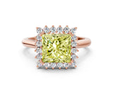 Rose gold Fancy Yellow Princess  Cut Diamond Halo Ring with Solitaire Band and Prong Setting_30