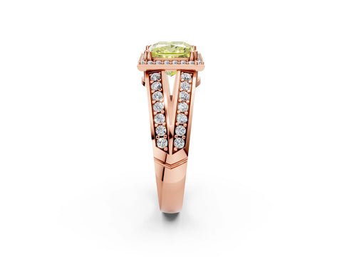 Rose gold Fancy Yellow Princess Cut Diamond Halo Ring with Split Shank Pavé Band and Four-Prong Setting_2