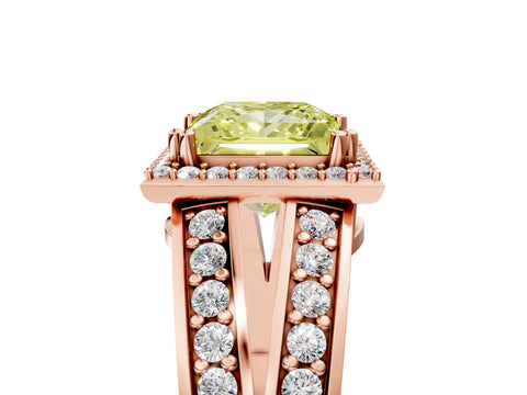Rose gold Fancy Yellow Princess Cut Diamond Halo Ring with Split Shank Pavé Band and Four-Prong Setting_5