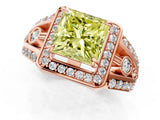 Rose gold Fancy Yellow Princess Cut Diamond Halo Ring with Split Shank and Bezel Accents and Four-Prong Setting_1
