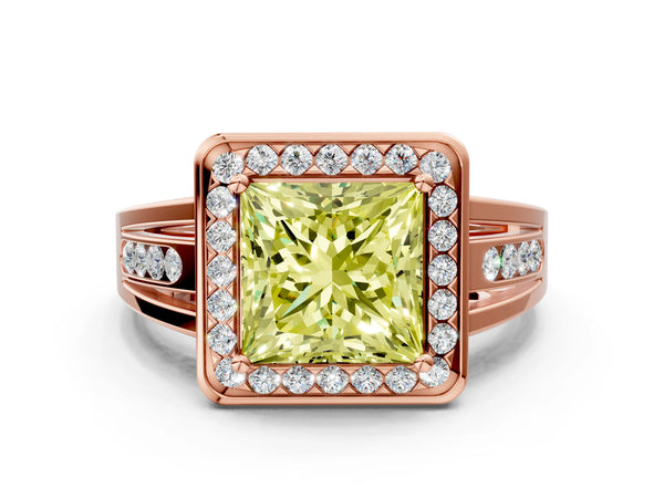 Rose Gold Princess Cut Channel Set Halo Engagement Ring Setting for Fancy Yellow Center