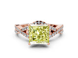 Rose gold Fancy Yellow Princess Cut Diamond  Halo Twist Band Solitaire Prong Setting Ring_24
