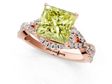 Rose gold Fancy Yellow Princess Cut Diamond  Halo Twist Band Solitaire Prong Setting Ring_49